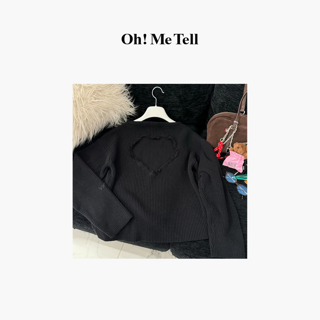 Oh！Me Tell【JISOO金智秀同款】YY爱心镂空露背毛衣针织衫上衣女