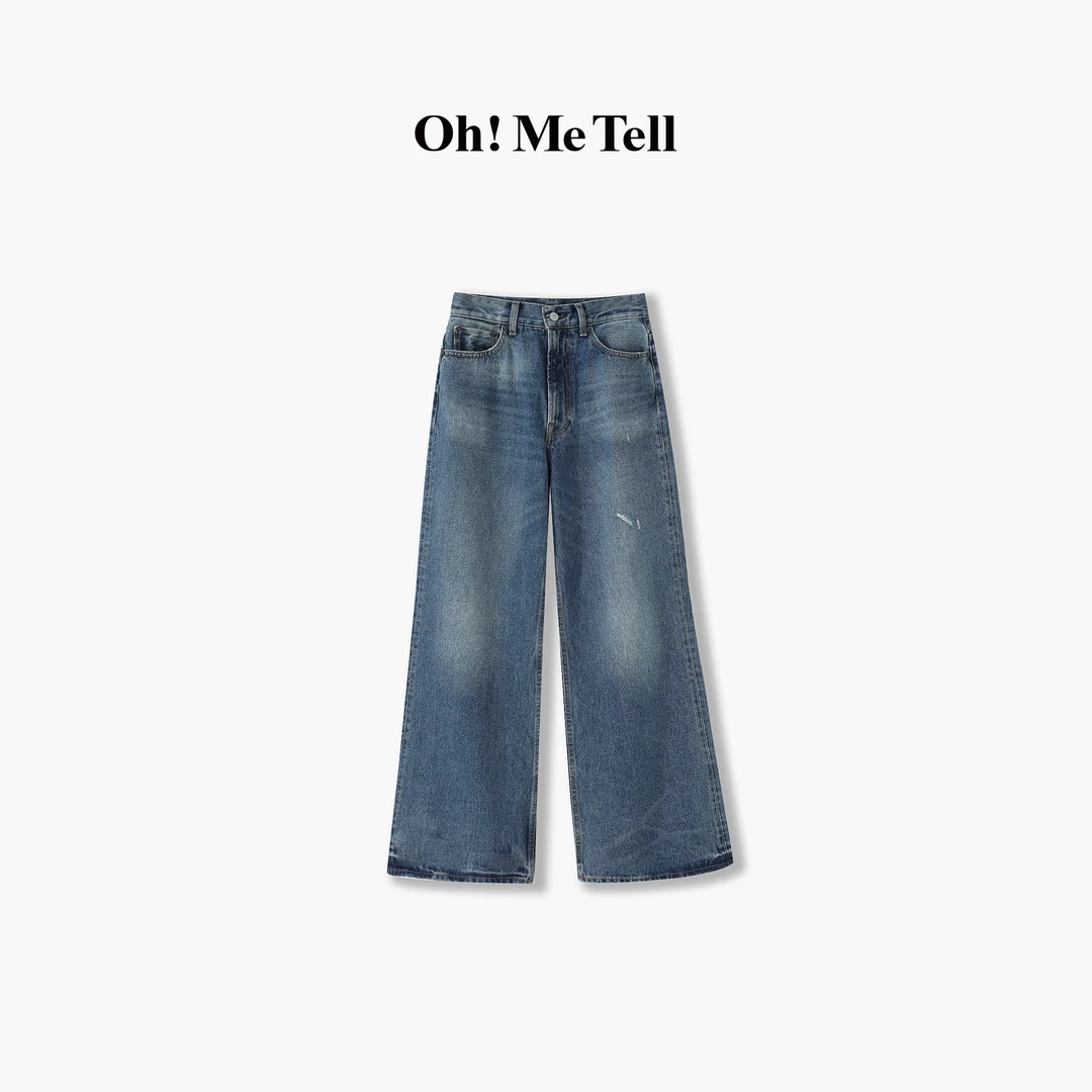 Oh! Me Tell 长腿作弊Rose同款复古水洗高腰阔腿牛仔裤有小个子版