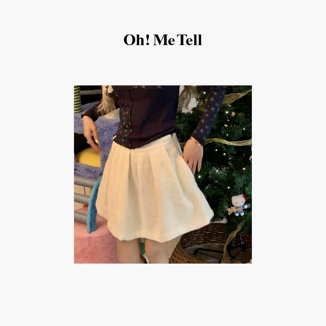 Oh！Me Tell【fever同款】八奶高腰显瘦百搭A字捏褶伞裙羊毛半身裙女