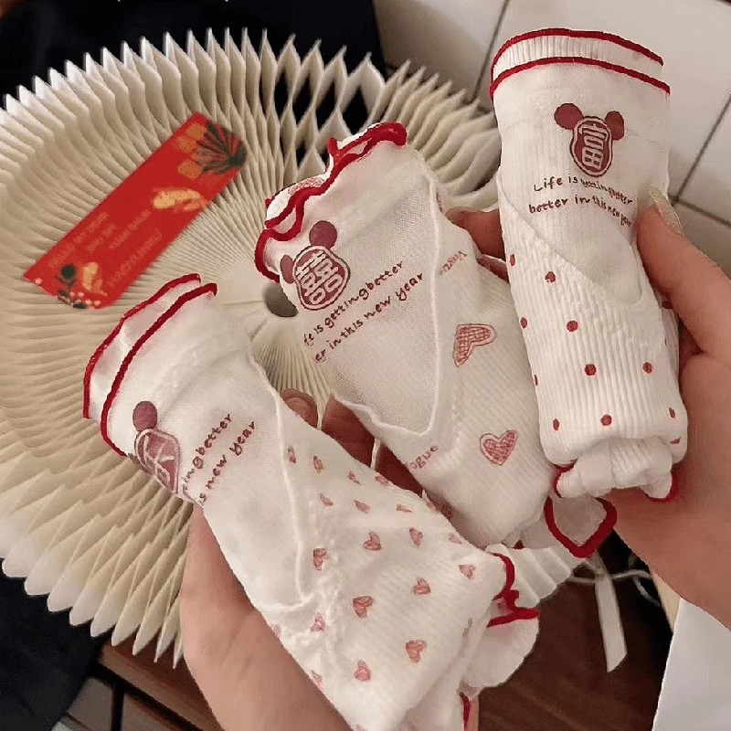 纤小象80-280斤大码内裤3条装桃运绵绵爱心三角裤印花甜美少女士