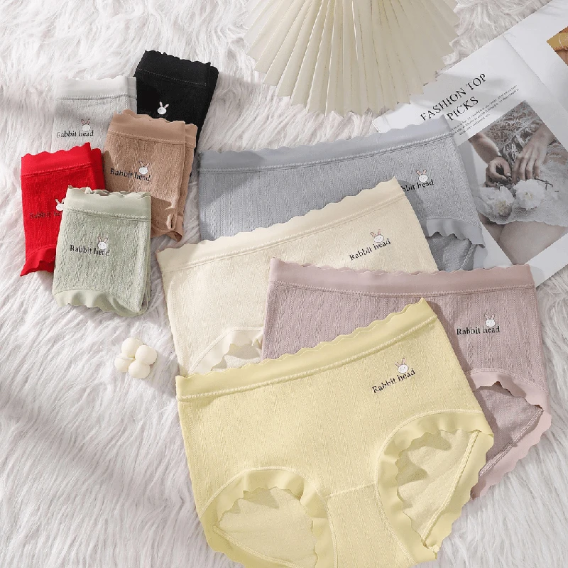 纤小象春秋款中高腰新品4条装280斤大码印花女士内裤舒适透气