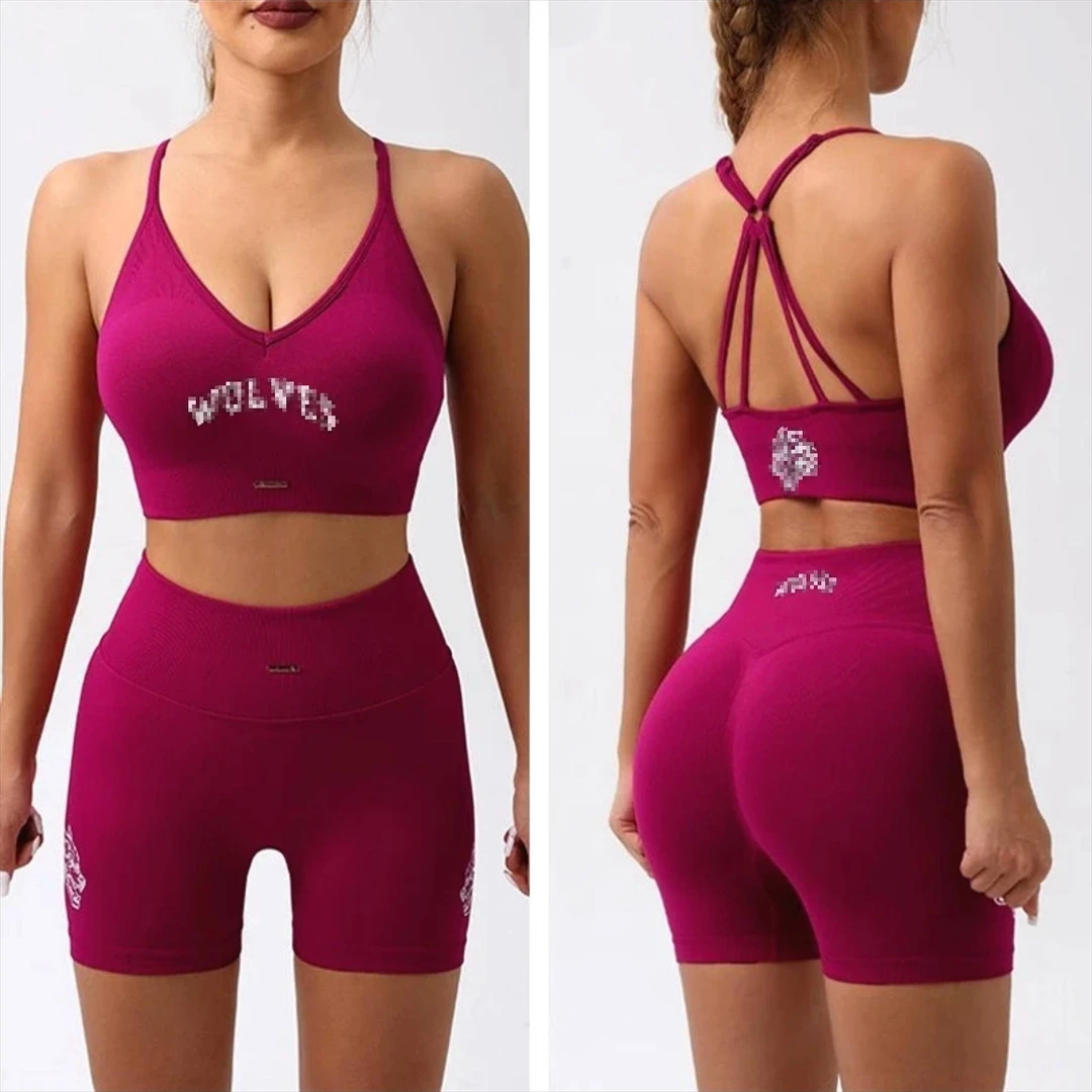 NUBUMI狼头健身套装女速干蜜桃臀运动瑜伽套装短裤+美背TZ001