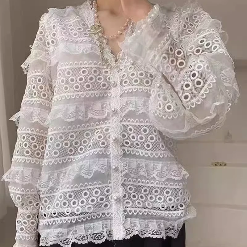 窦窦家大码女装春夏胖mm200斤韩版新款超仙女蕾丝衫开衫宽松显瘦