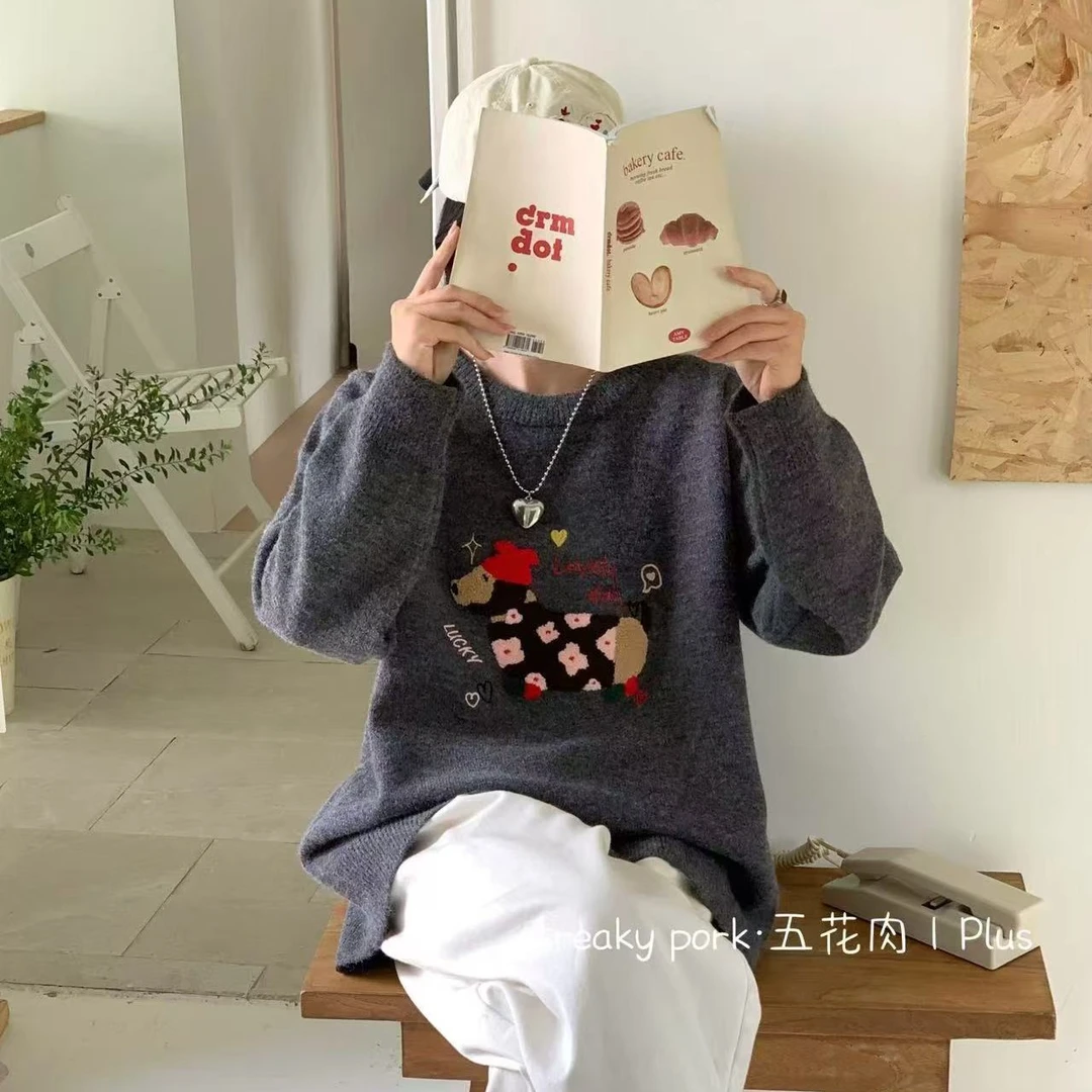 大窦窦胖妹妹大码百搭时尚毛针织衫秋冬圆领加厚套头女装打底宽松