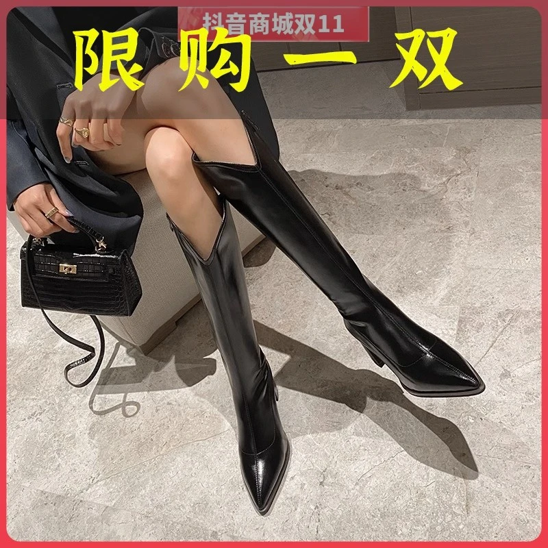 红蜻蜓牌胖mm大筒围粗腿骑士靴女长靴v口高筒长筒秋冬小个子202