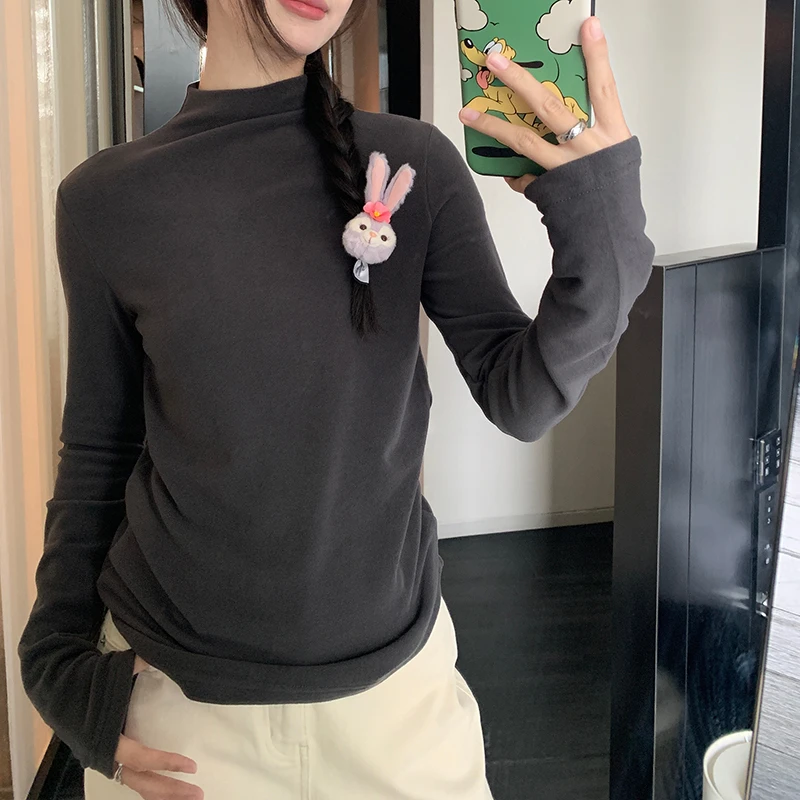 热力感加厚保暖半高领打底衫女秋冬纯色修身显瘦长袖百搭套头上衣