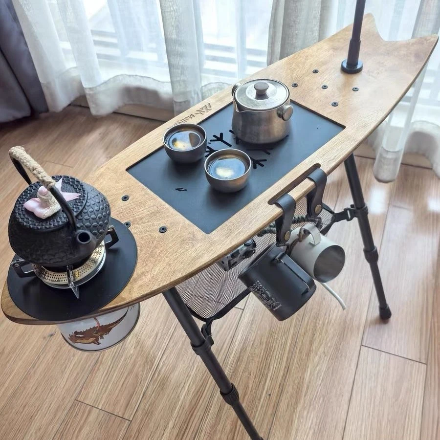 户外飞鱼桌滑板桌露营便携式折叠腿带茶盘炉头多功能战术桌可升降