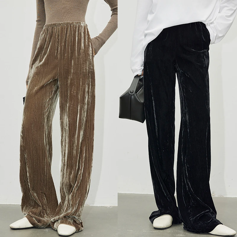 YINYOU原创设计  经典立裁摩登气场2米腿长阔腿裤显瘦复古金丝