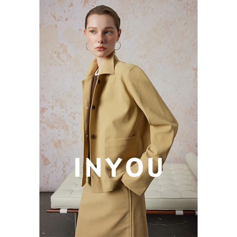 因由 極简意式复古短外套皮衣皮绒半身裙