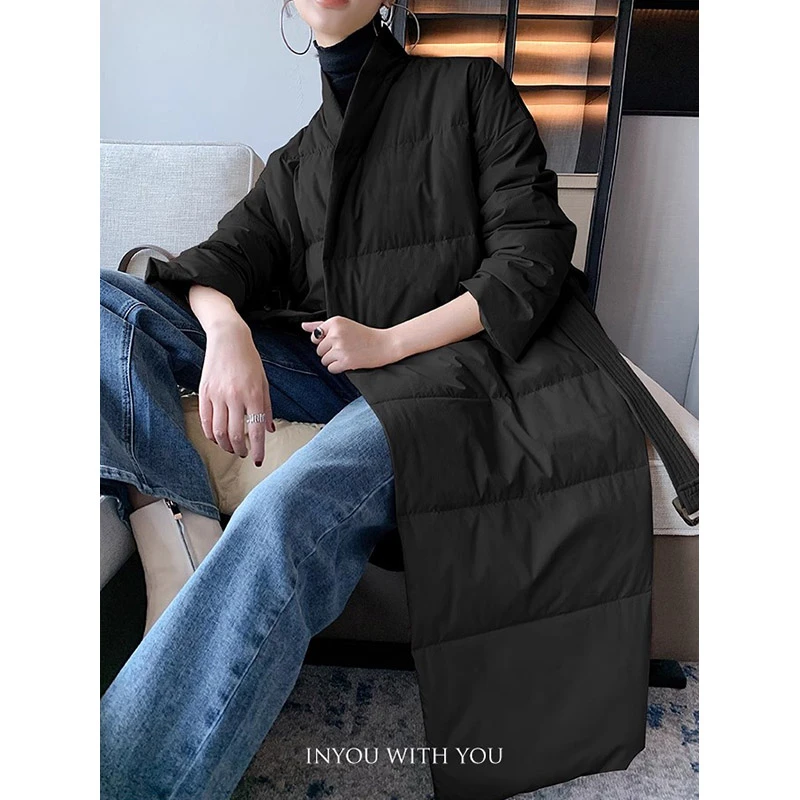 YINYOU原创设计 新款宽松显瘦过膝加厚中长款外套纯色羽绒服秋冬