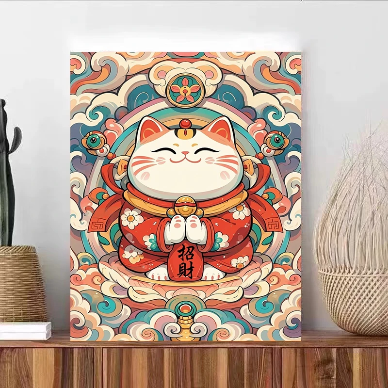 西萌2025新款钻石画满钻手工DIY客厅玄关招财猫挂画砖石贴画