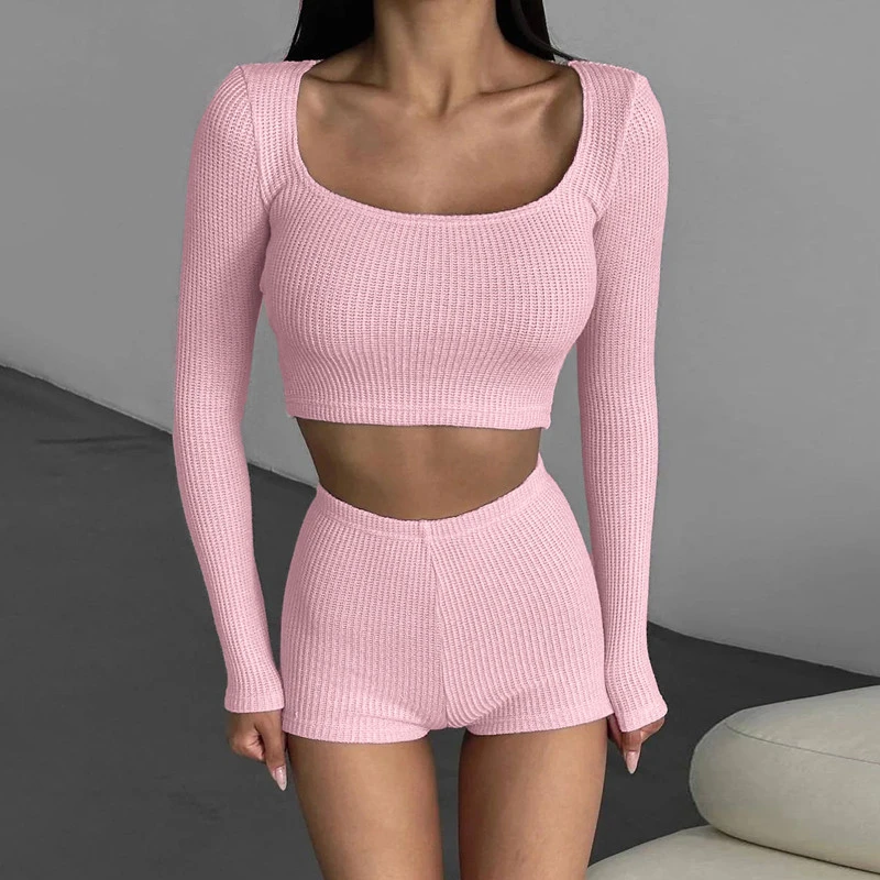 【韩系穿搭】2025年洋气独特套装女辣妹长袖圆领上衣短裤运动服套装