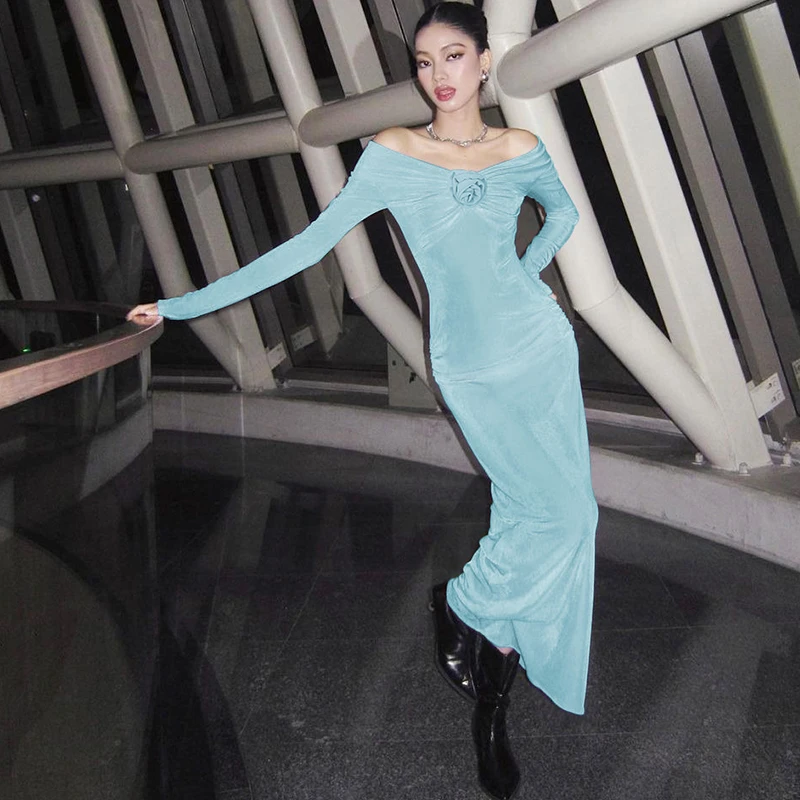 【韩系穿搭】法式一字肩抹胸秋冬连衣裙设计慵懒度假修身高贵连衣裙