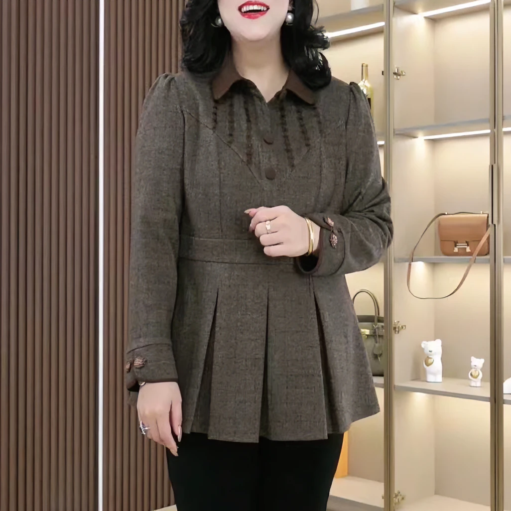 苏兰诺大码女装秋季新款翻领衬衫时尚气质显瘦收腰盘扣上衣ZB6142