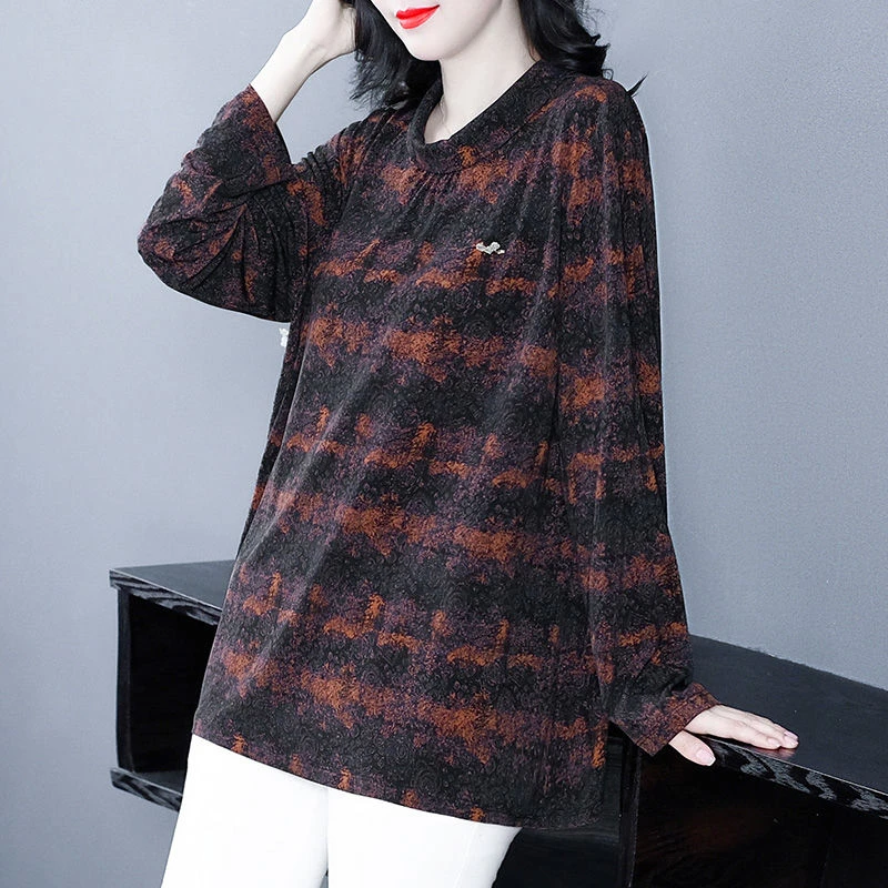 苏兰诺大码女装长袖洋气秋季新款韩版印花显瘦遮肉上衣240918秋冬