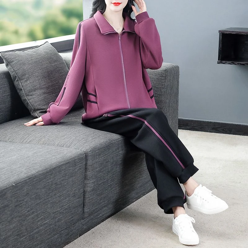 苏兰诺大码女装两件套装2024秋季新款休闲宽松显瘦上衣裤子241071