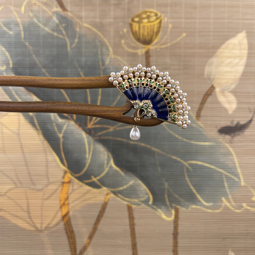 J178气质蓝色扇形发簪