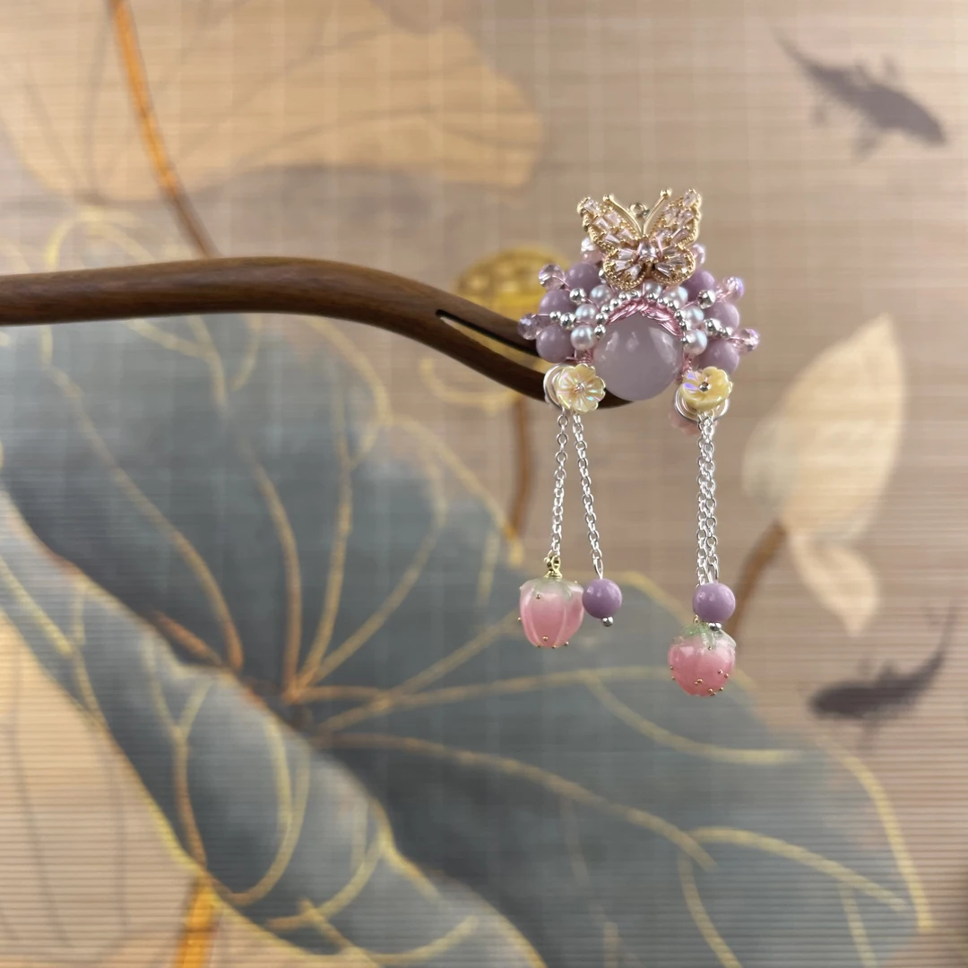 J135气质桃子蝴蝶发簪