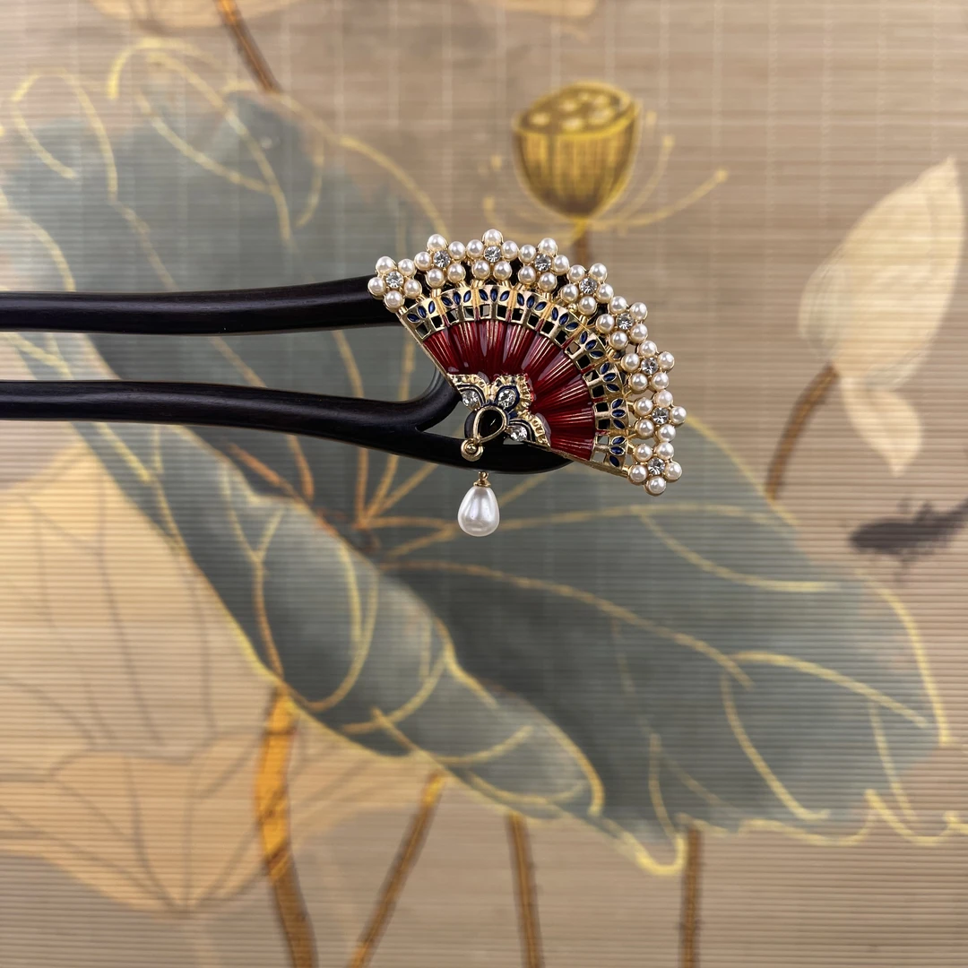 J179气质红色扇形发簪