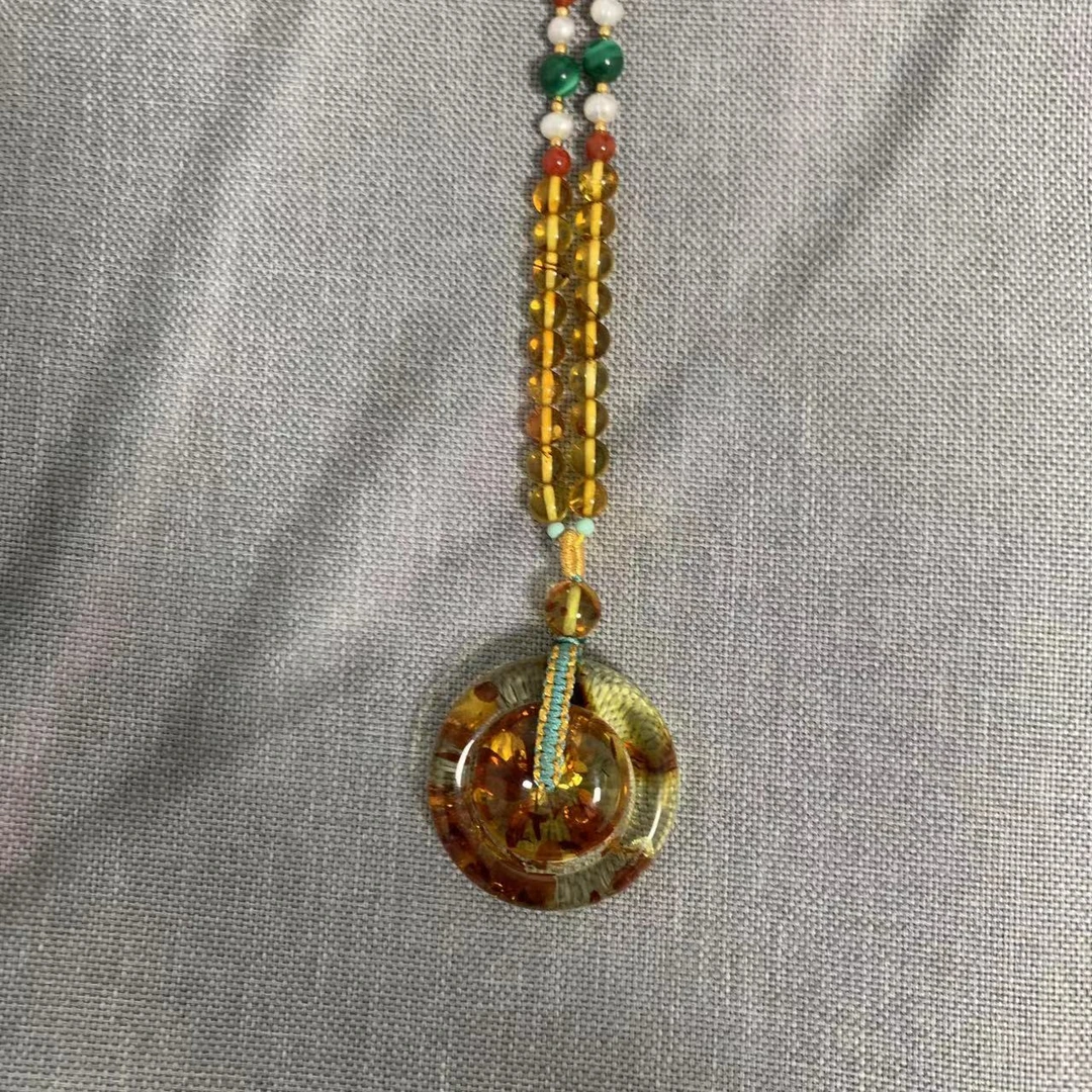 花珀吊坠子母扣百搭