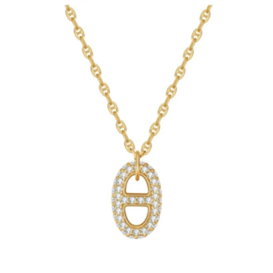 铜合金吊坠 猪鼻子项链OT扣满钻吊坠锁骨链平替好物