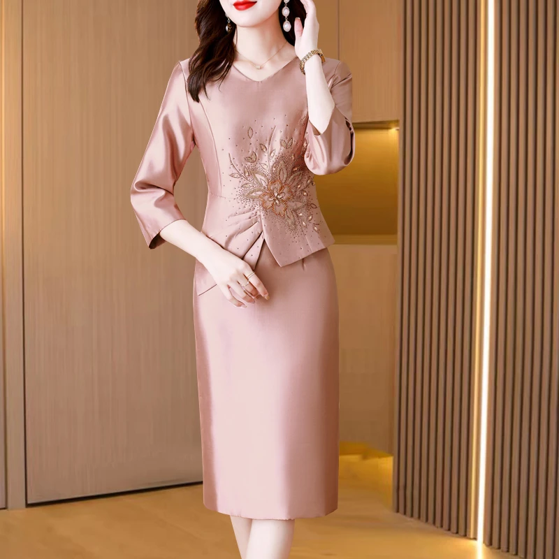 高端喜婆婆婚宴装中年妈妈结婚礼服气质中式高贵洋气假两件连衣裙