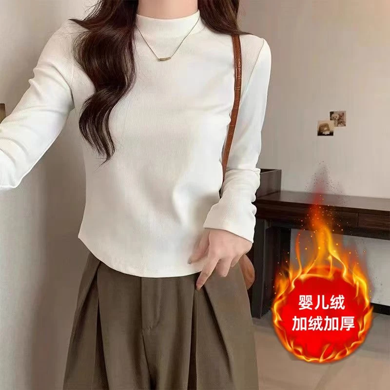 【400克加厚婴儿绒】】中领/圆领 洋气显瘦女士T恤小个子上衣打底