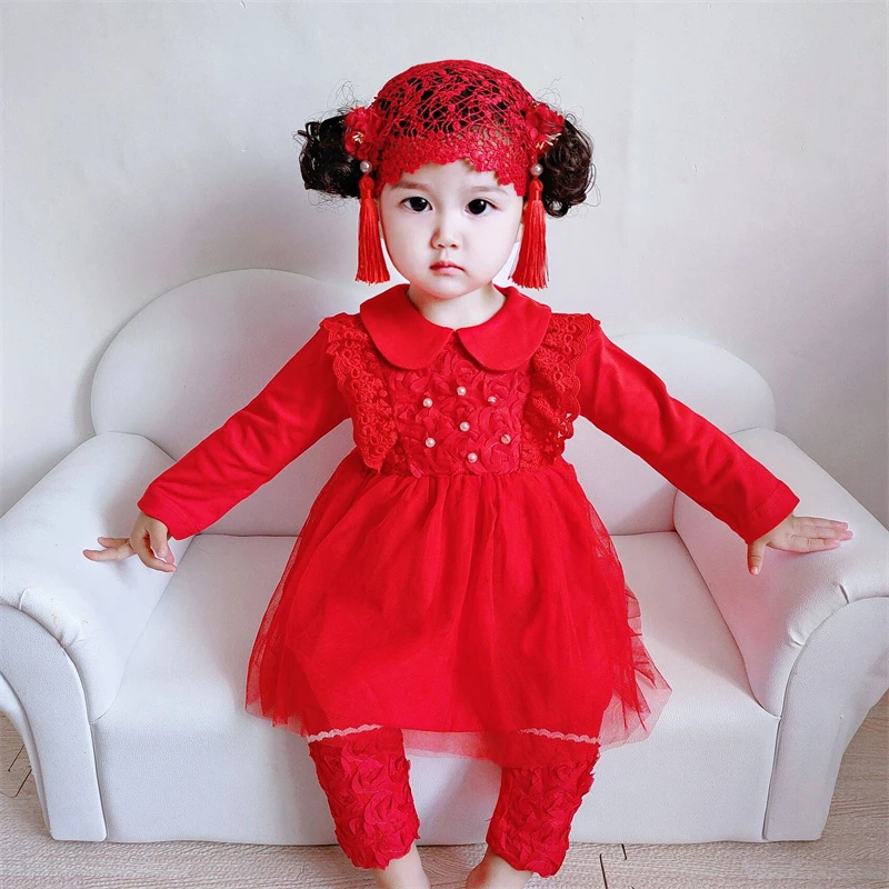 女宝宝周岁礼服公主裙春秋冬婴儿百天洋气裙+裤分体两件套装0-2岁