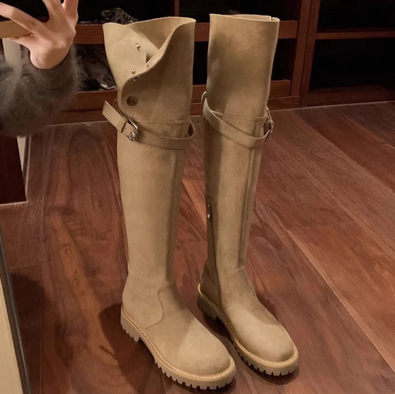 【千寻好物】时尚复古两穿高筒显瘦骑士靴2024新款百搭过膝长筒靴T