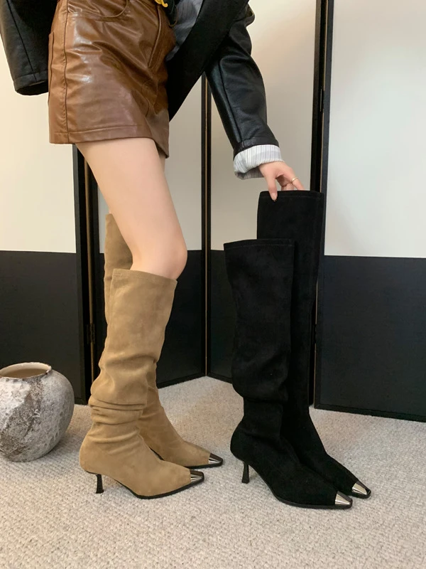 【菲菲专属】小方头堆堆靴女秋冬新款弹力过膝显瘦百搭长筒靴