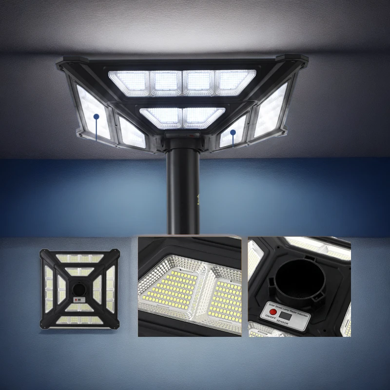 C6厂家高杆方形路灯户外灯三色调光别墅路灯太阳能庭院灯太阳能灯