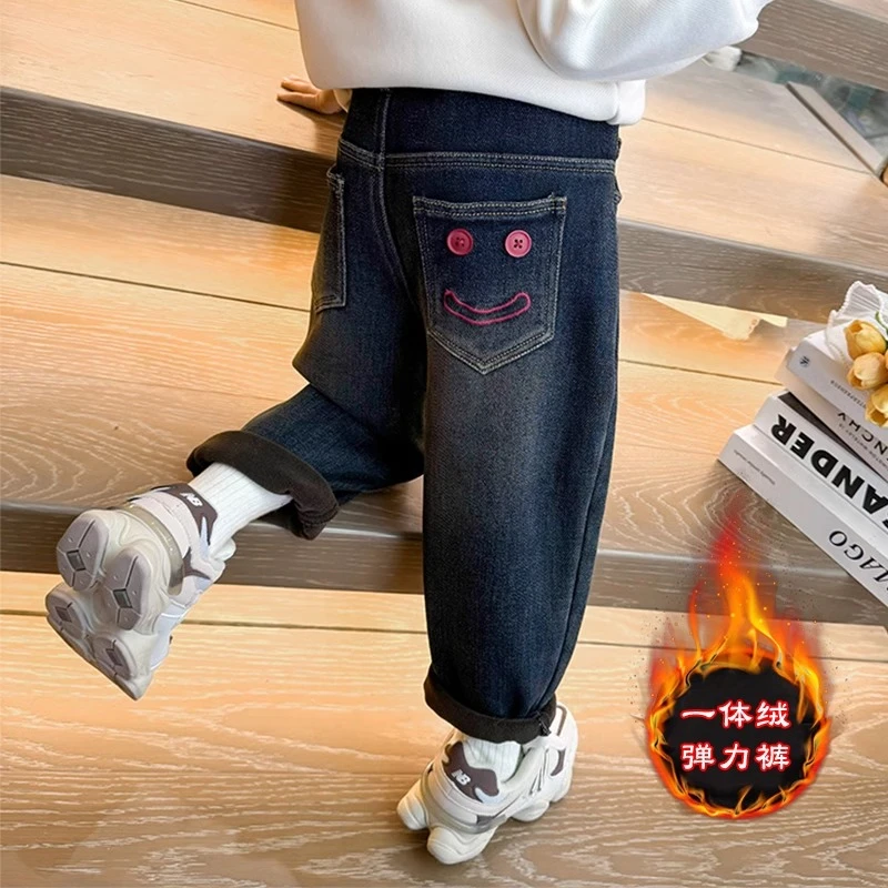 女童一体绒秋冬季洋气加绒软牛仔裤宝宝加厚外穿裤子儿童冬装冬装