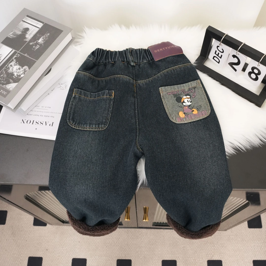 【加厚绒】女童加绒牛仔裤秋冬25新款儿童洋气羊驼绒长裤宝宝冬装