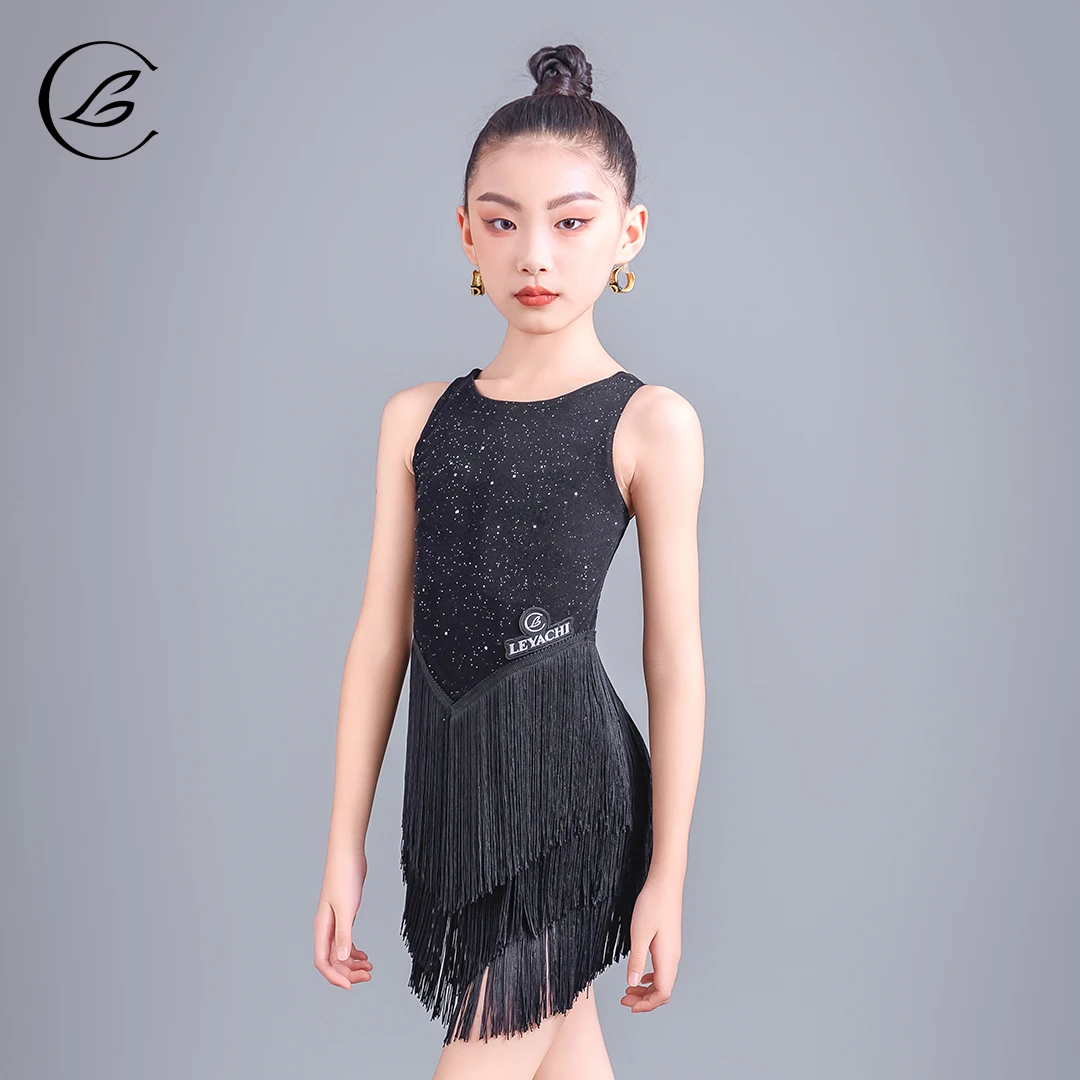 乐雅池新款拉丁舞蹈服装亲肤舒适抗皱黑色流苏女乐雅池拉丁舞服