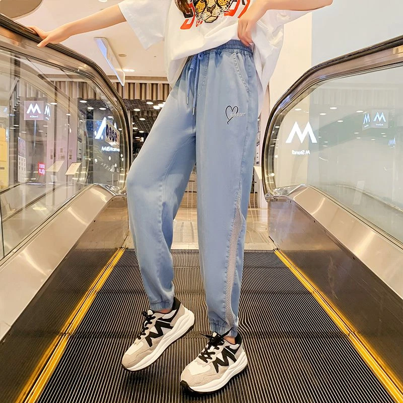 女童夏款裤子2024新款儿童冰丝牛仔裤夏季防蚊裤大童长裤薄款夏装