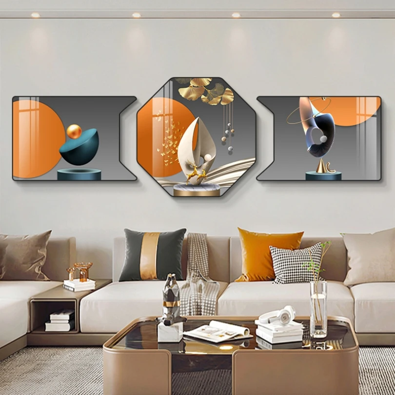 三联画艺术现代简约客厅装饰画寓意好沙发背景墙挂画轻奢设计时尚