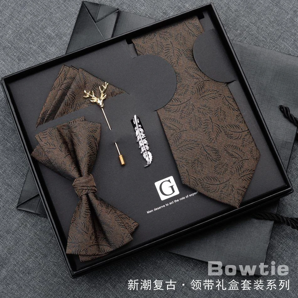 领带男时尚复古咖色花纹英伦风正装商务休闲送礼结婚生日礼物盒装