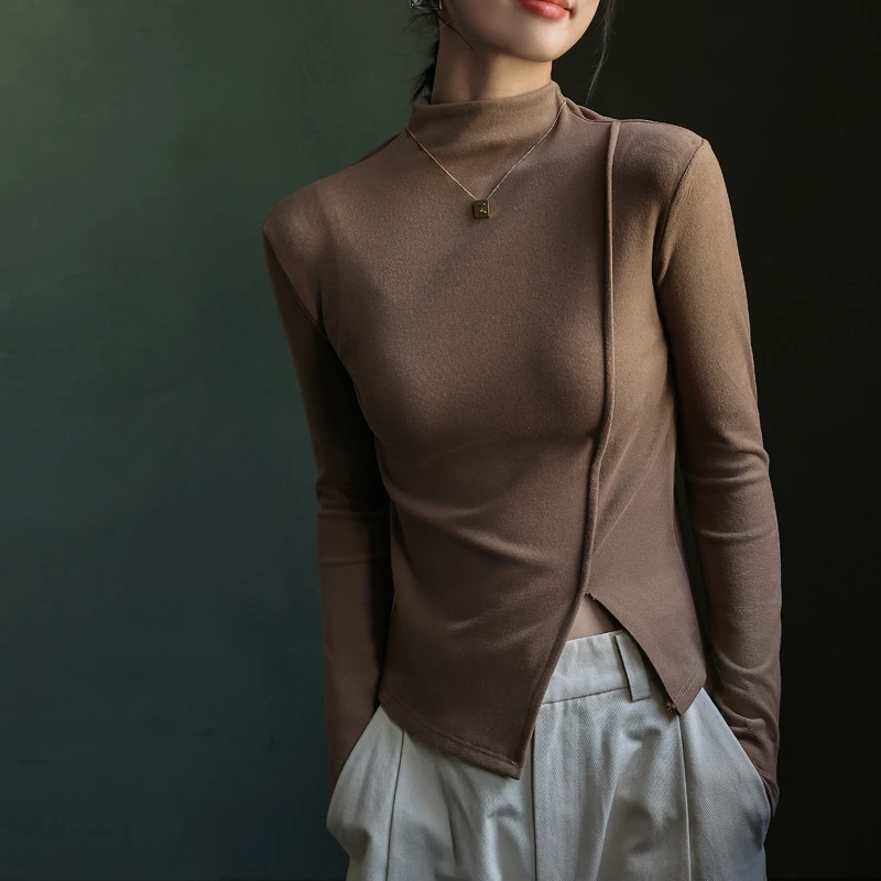 蛋白打底衫上洋气衣微米德绒半高领打底衫女秋冬季内搭加绒长袖