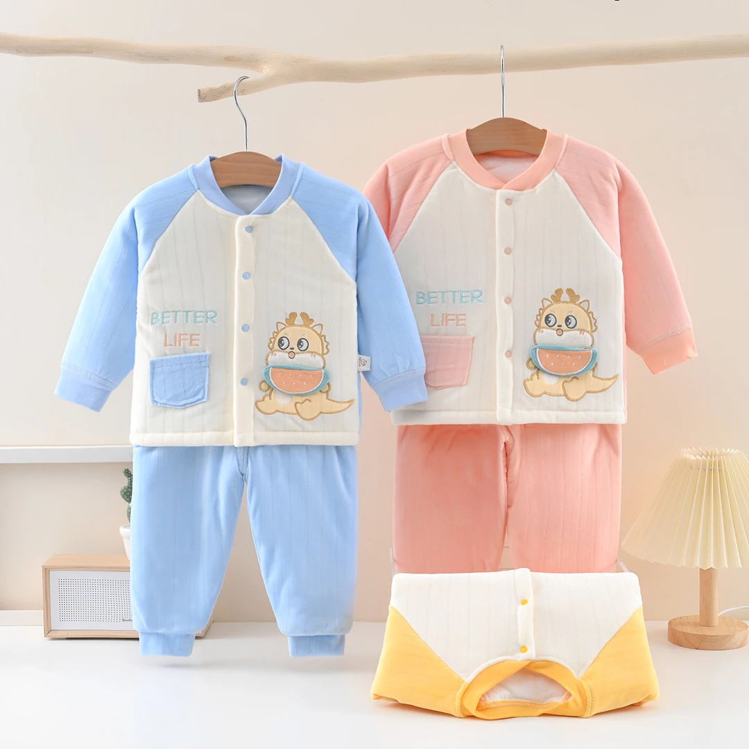 婴幼儿秋季加棉棉服套装男女宝宝新生儿立领3-12月儿童外出保暖衣