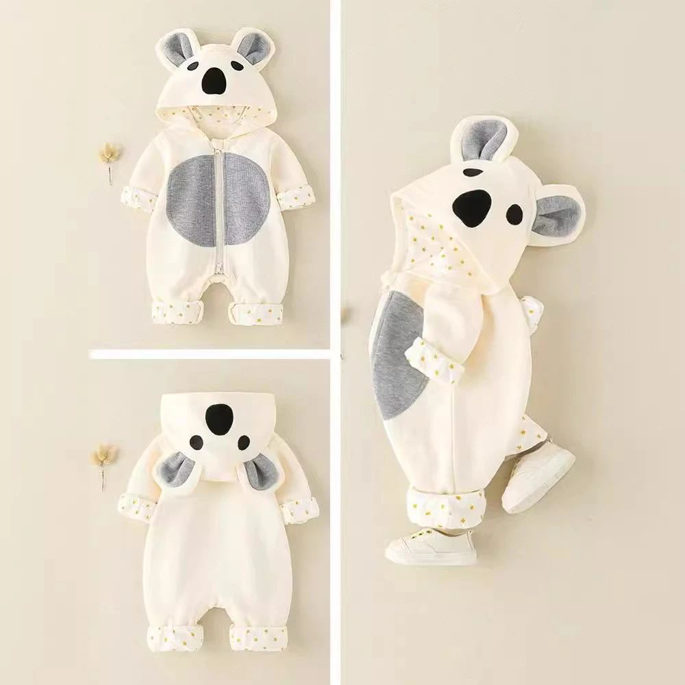 春秋新款男女宝新生婴幼儿可爱洋气卡通连体衣婴儿外出服双层保暖