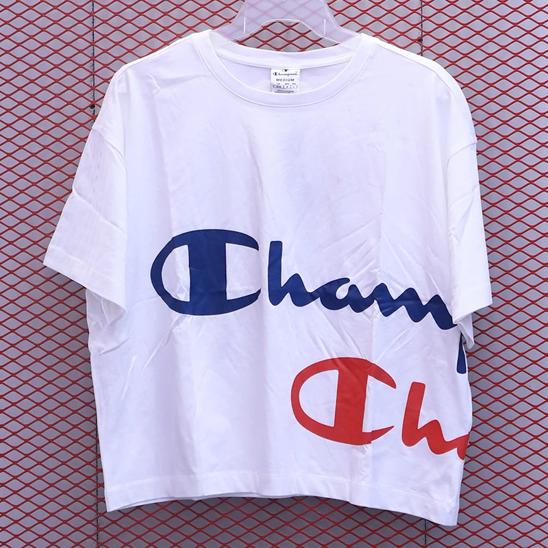 Champion冠军胶印草写logo圆领T恤女款WW001 WHT