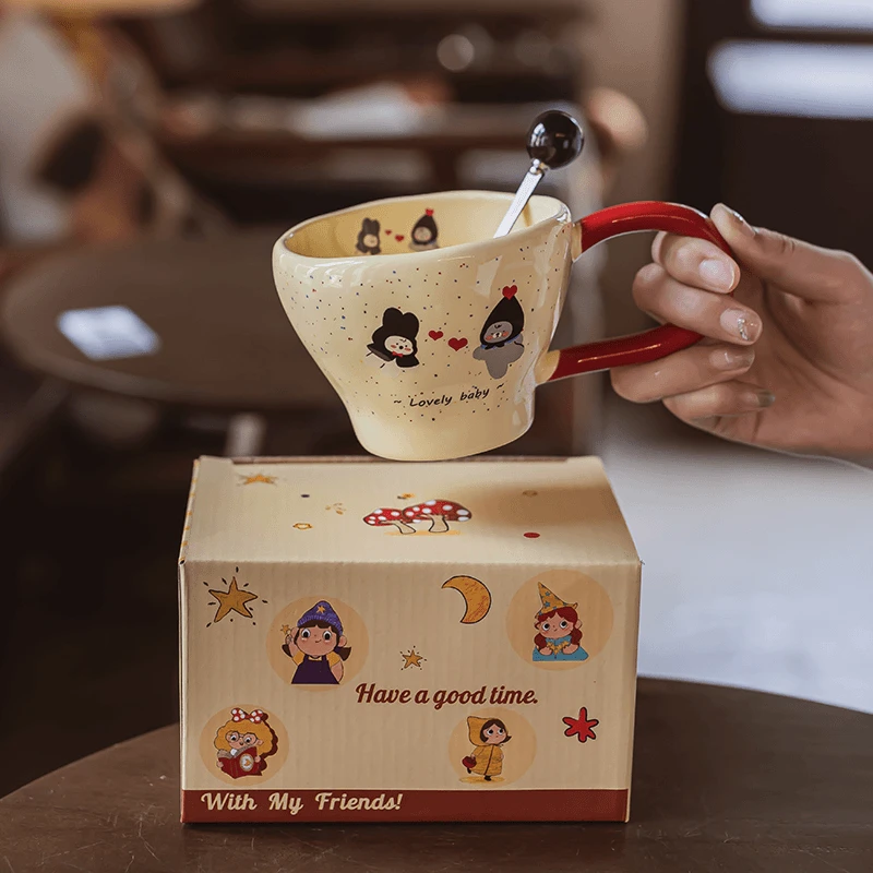 设计感【大耳朵手把杯】陶瓷马克杯家用情侣杯早餐咖啡杯ins可爱风+