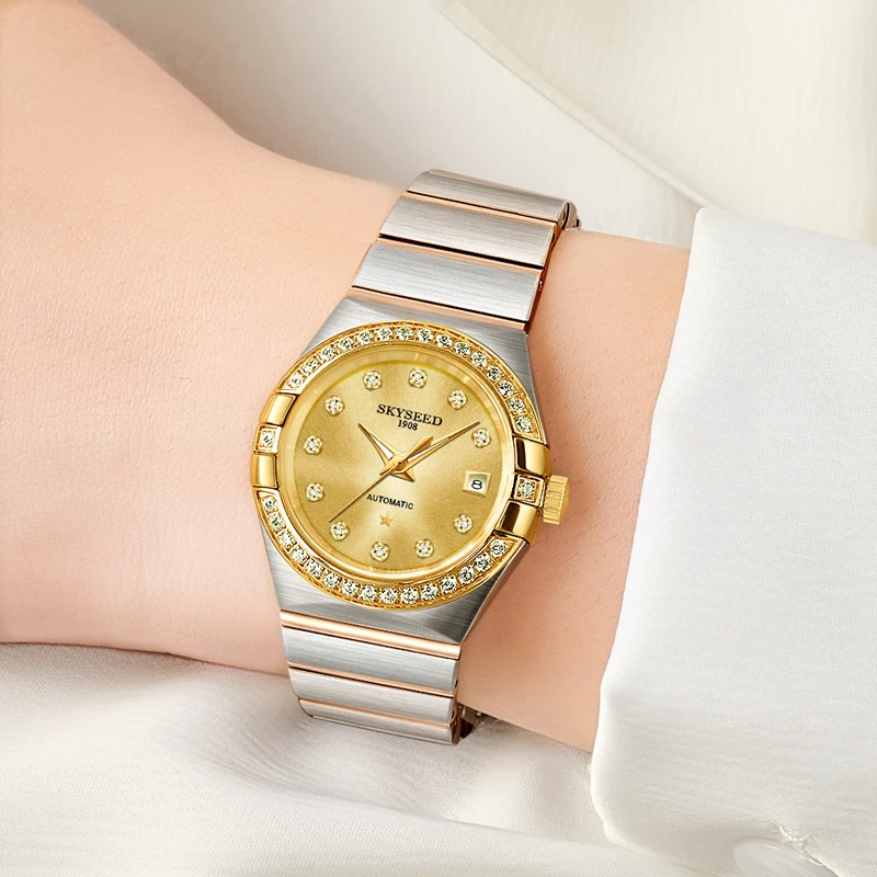 轻奢女款全自动机械表日历+镶钻款（星星）