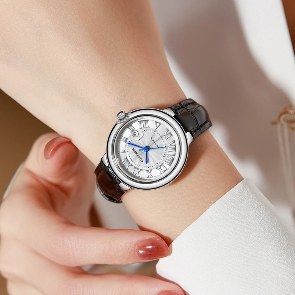 气球系列 女士全自动机械腕表百搭日历款蝴蝶扣真皮表带（欢欢）