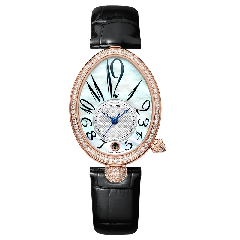 皇后系列 女士全自动机械腕表镶钻日历款（小青）