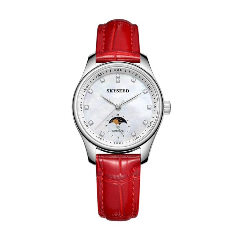 四针月相系列 女士全自动机械表贝母盘镶钻款（小青）