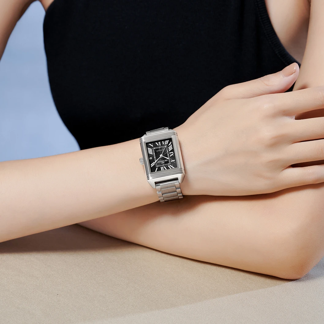 Tank系列 女士全自动机械腕表罗马数字面方形手表日历款（星星）