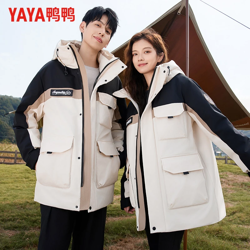 【极寒加厚】鸭鸭男款冬季羽绒服时尚情侣款中长款工装风保暖外套