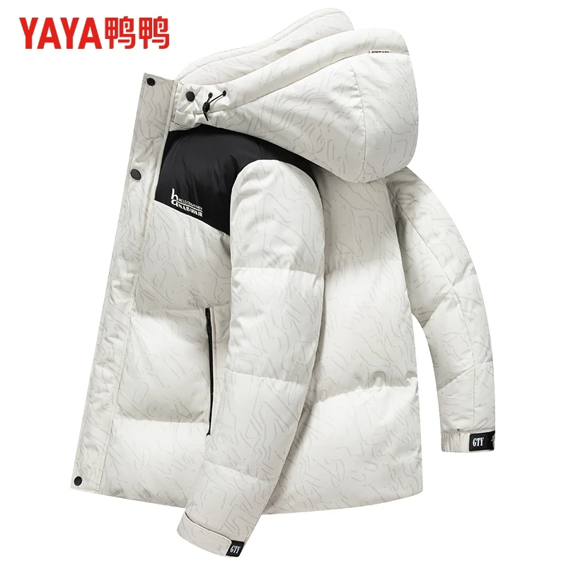 【可拆卸连帽】鸭鸭冬季新款羽绒服男短款拼接户外风立领保暖外套