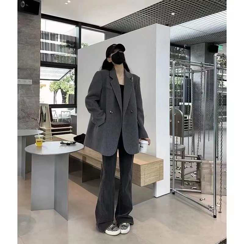 毛呢外套新款小个子韩系宽松休闲中长款大衣女款爆款2025新款